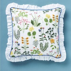 Anthropologie Pernille Rosenkilde Embroidered Pillow Floral Ruffled 18 x 18